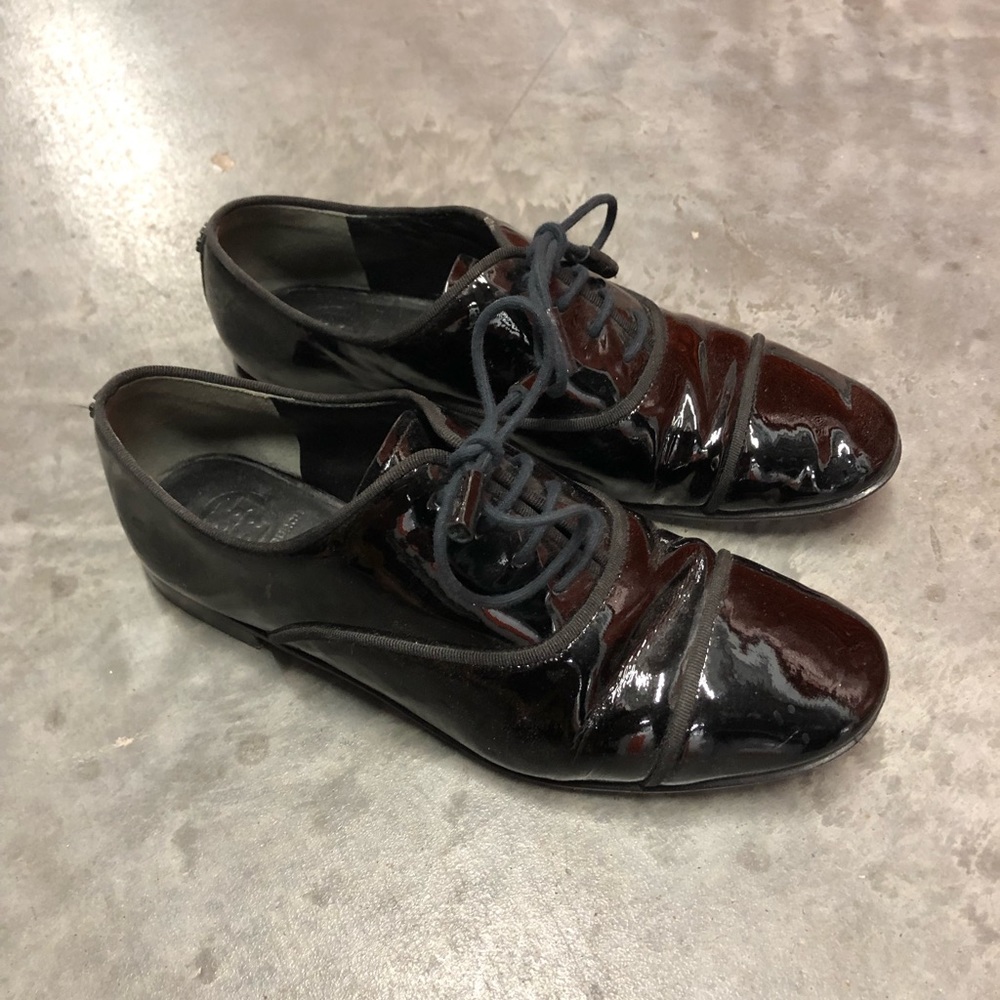 Tori Burch black patent leather Oxford.